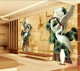 定制现代中式3d立体彩雕无缝挂画走廊玄关客厅竖版壁画仙鹤福字