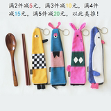 原创日式筷子勺子两件套装可爱便携式木质餐具环保手工棉布袋