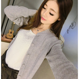 2016秋毛衣女士短款羊毛开衫圆领纯色韩版小外套薄款针织衫空调衫