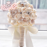 新娘手捧花球韩式创意带水钻珍珠伴娘结婚花束绸缎丝带摄影道具花