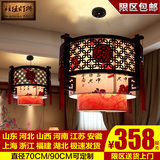 新中式吊灯客厅 实木 圆形简约仿古典中式餐厅卧室包厢茶楼羊皮灯