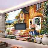 美式乡村油画沙发电视背景墙纸客厅餐厅壁纸大型壁画欧式风景