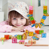 木制儿童益智磁性双杆钓鱼串珠玩具二合一双人亲子游戏1-2-3周岁