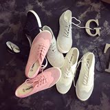 环球夏季平底布鞋白色帆布鞋女学生韩版低帮小白鞋系带平跟休闲鞋