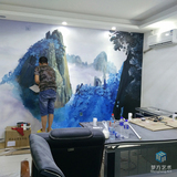 手绘3D立体墙画 办公室背景墙画彩绘 写字楼3d墙画现场彩绘 绘画