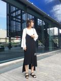 韩国代购 春夏款底部裙摆不规则设计薄西服面料黑色吊带连衣裙