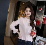 韩国正品代购 气质职业 珍珠扣 雪纺开衫粉色衬衫 0118-20