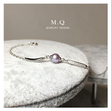 【M.Q 奎妮小姐轻珠宝】精致细钻天然紫色/粉色珍珠925纯银手链