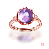 天然紫水晶戒指女925纯银开口镀18K玫瑰金紫晶石镶银戒指食指紫色