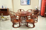 非洲花梨木刺猬紫檀红木圆桌圆形旋转餐桌精雕图案客厅圆桌椅组合