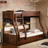 高低床实木双层床中式多功能胡桃木色儿童家具子母床 儿童上下床