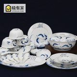 56头陶瓷餐具青花瓷家用碗具高档中式礼品餐具釉中彩碗盘碟套装