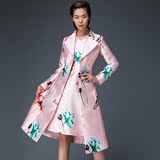 伊绣姿中长款女风衣修身显瘦2016秋季新款韩版收腰外套两件套粉色