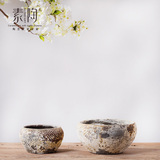 欧式进口复古陶瓷花盆粗陶罐落地大花瓶摆件做旧土陶创意软装饰品