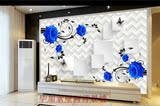 现代新款简约壁纸3D蓝玫瑰立体方块方框电视沙发客厅背景墙壁画
