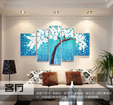 手绘发财树油画抽象装饰画欧式现代客厅餐厅壁画组合画五联挂画
