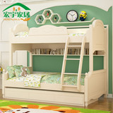 韩式田园儿童子母高低床双层床上下组合床白色实木床带抽拖床梯柜