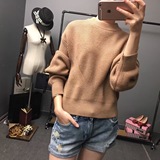 2016秋女装 灯笼袖超宽松毛衣纯色针织羊毛衫