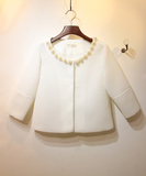 2016秋季韩版新款时尚气质修身白色小香风短款长袖小西装女外套