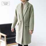 15韩国冬季新款女装宽松夹棉加厚大翻领羊毛毛呢大衣外套中长款潮