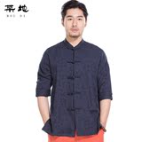 夏季中国风男士亚麻短袖唐装复古民族风盘扣衬衫中式五分袖衬衣男