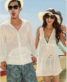 韩国情侣沙滩衣bikini外套比基尼罩衫外搭网状镂空游泳女男防晒衣