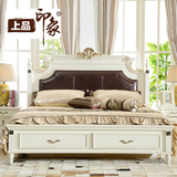 田园乡村美式床白色实木欧式双人床婚床1.8米小美主卧床橡木包邮