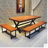 美式创意铁艺餐桌咖啡桌椅 复古户外阳台休闲桌椅组合 实木餐桌椅