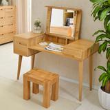 全实木梳妆台 白橡木化妆台带镜梳妆桌简约原木色卧房家具