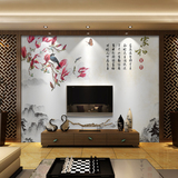 简约无缝3D客厅沙发电视背景墙壁纸 现代中式工笔花鸟 壁画无纺布