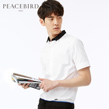 太平鸟男装短袖衬衫 纯棉撞色小领修身韩版男士衬衣 B1CC52590