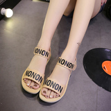 2015夏季韩版字母简约休闲坡跟露趾女凉鞋平跟厚底松糕学生软底鞋