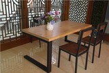 美式复古做旧实木简约现代餐桌椅组合铁艺办公电脑桌长方咖啡饭桌