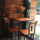 美式复古实木咖啡厅2-4人餐桌椅组合甜品奶茶店休闲铁艺餐桌