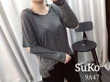 SUKO正品 纯棉T中长款长袖女T恤打底衫圆领纯色韩国新款137