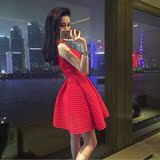 2016夏季新款女装显瘦小红裙修身红裙子蓬蓬裙连衣裙礼服裙宴会