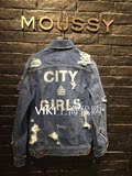 Moussy专柜正品代购 2016春夏背后字母破洞牛仔外套0109SB11-9080