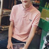 日系夏季韩版青少年条纹半袖修身polo衫 男士短袖T恤翻领体恤衫潮