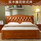 简欧式实木床橡木床现代中式雕花卧室家具白色高箱储物床2米2.2米