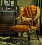 特价美式乡村实木皮艺老虎椅 复古做旧样板房休闲沙发椅 单人沙发