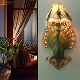 东南亚灯具孔雀树脂壁灯欧式客厅卧室床头过道创意壁灯赠LED
