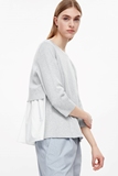 COS上海专柜代购 2016新款 灰色针织拼白色下摆7分袖上衣针织衫