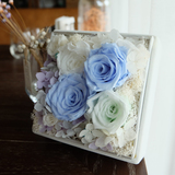 【枝了】蓝玫瑰永生花干花 顺丰包邮 送爱人新娘情人节保鲜花盒