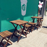 实木双人餐桌椅组合折叠咖啡厅户外茶桌茶几简易休闲快餐桌子椅子