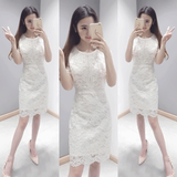韩国蕾丝包臀连衣裙女欧货夏装白色短袖大码修身显瘦中长款裙子潮