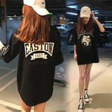 韩国代购2016夏季新款宽松卡通韩版圆领学生短袖中长款t恤女装潮