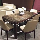 天然洞石餐桌椅组合 进口紫荆花大理石餐台 简约现代客餐厅家具