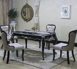 新古典餐桌椅组合实木雕花欧式酒店餐厅方形黑白色烤漆4-6人家具