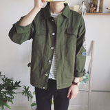 2016秋装韩版工装复古贴布落肩袖男士夹克潮流青年外衣休闲外套