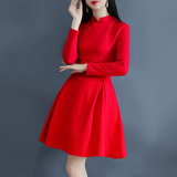 2016韩版春季甜美修身蓬蓬连衣裙女中长款红色新款甜美公主高腰裙